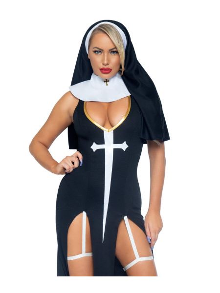Костюм черниці Leg Avenue Sultry Sinner 3 предмети, чорний з білим, S