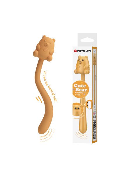 Міні-вібратор на паличці PRETTY LOVE Cute Bear гнучкий, жовтий, 13.3 х 1.2 см