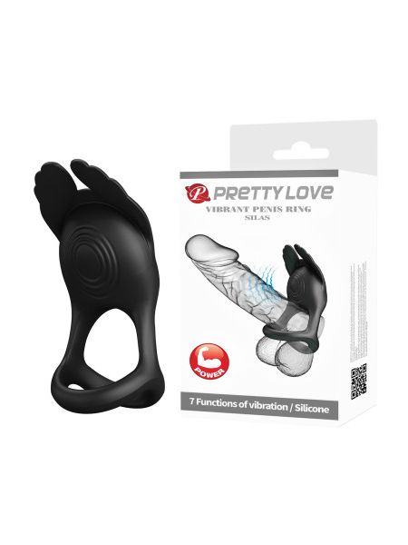 Ерекційне віброкільце з крильцями PRETTY LOVE Silas 7 режимів, чорне