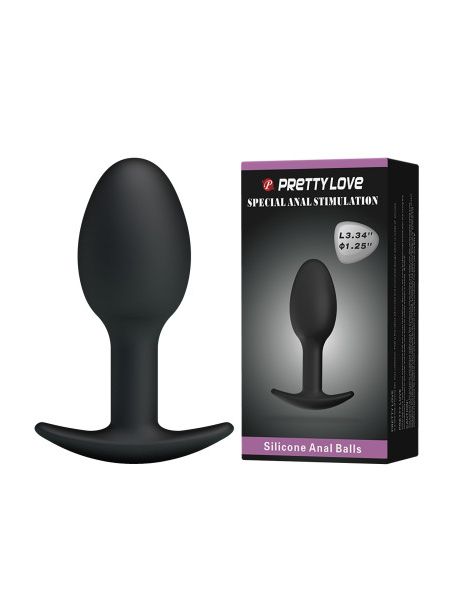 Анальна пробка силіконова PRETTY LOVE Heavy Balls, чорна, 8.4 х 3.2 см