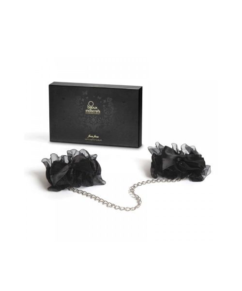 Наручники Bijoux Indiscrets Frou Frou з атласу та органзи, чорні, у подарунковій упаковці