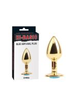 Анальна пробка з блакитним каменем Chisa Hi-Basic, золотиста