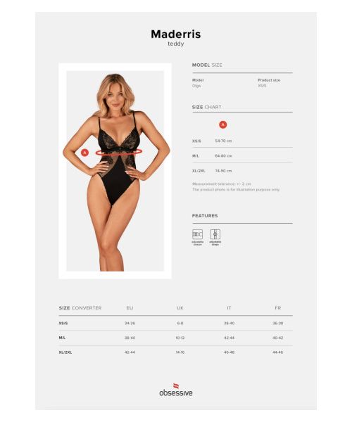 Мереживне боді Obsessive Maderris M/L Чорне