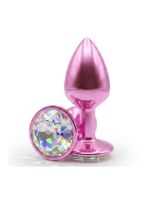 Анальна пробка, S, ALUME, ультра-рожева з рожевим кришталевим стразом хамелеон округлої форми, 7.1 х 3.2 см