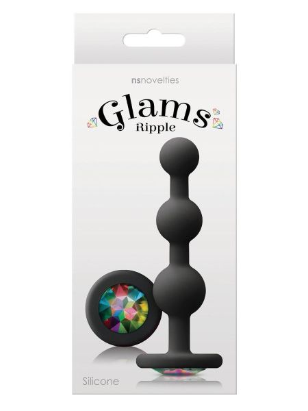 Анальна пробка з кристалом GLAMS RIPPLE RAINBOW Gem BLACK