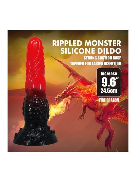Фалоімітатор силіконовий Power Monsters Fire Dragon на присоску, чорно-червоний, 5,5 см × 24,5 см