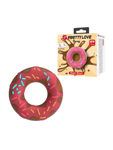 Ерекційне кільце Pretty Love Berry у формі пончика з кремом, рожеве, 4,6 × 2 см