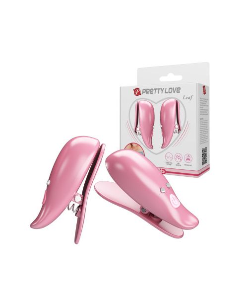 Вібростимулятори-затискачі для сосків Pretty Love Leaf, рожеві, 5.1 х 1.9 см