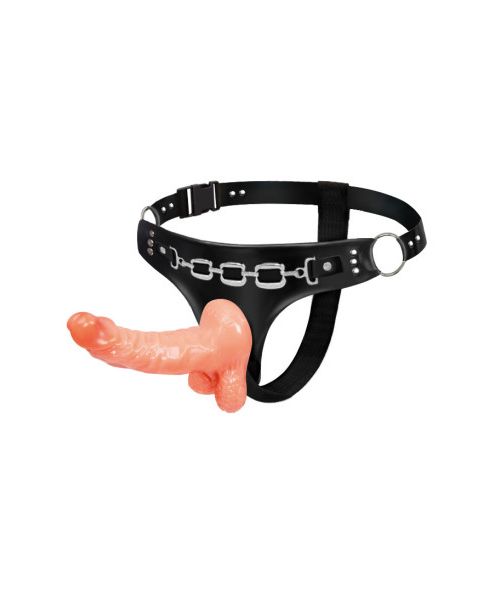 Страпон на трусиках BAILE Ultra Passionate Harness з мошонкою, бежевий, 15,7 × 3 см