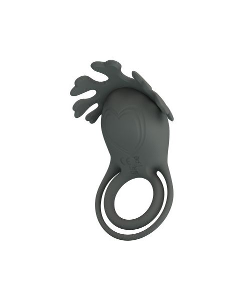 Ерекційне віброкільце PRETTY LOVE Master Ring подвійне, з вушками для клітора, сіре, 8.5 х 4.1 см
