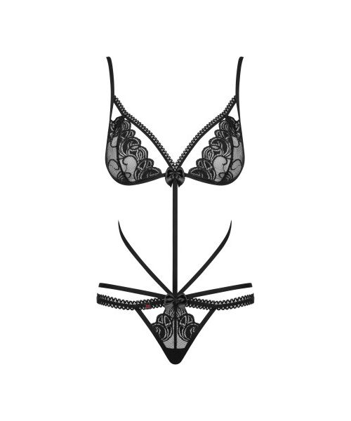 Боді мереживне зі стрепами Obsessive Wonderia чорний, S/M