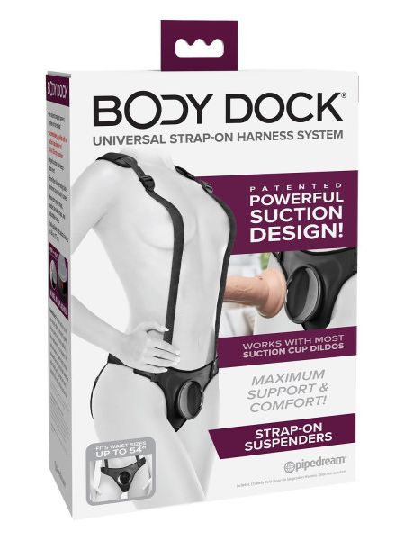 Трусики для страпону Pipedream Body Dock з підтяжками, чорні