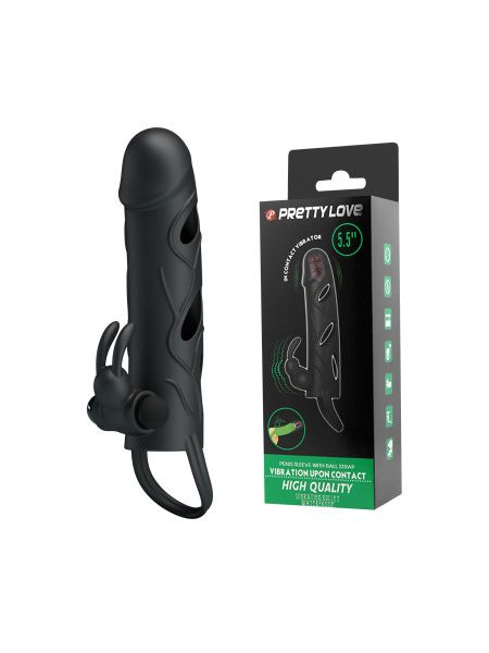 Вібронасадка на пеніс PRETTY LOVE Penis Sleeve, чорна, 12 × 3,3 см
