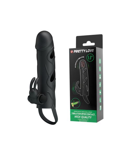 Вібронасадка на пеніс PRETTY LOVE Penis Sleeve, чорна, 12 × 3,3 см