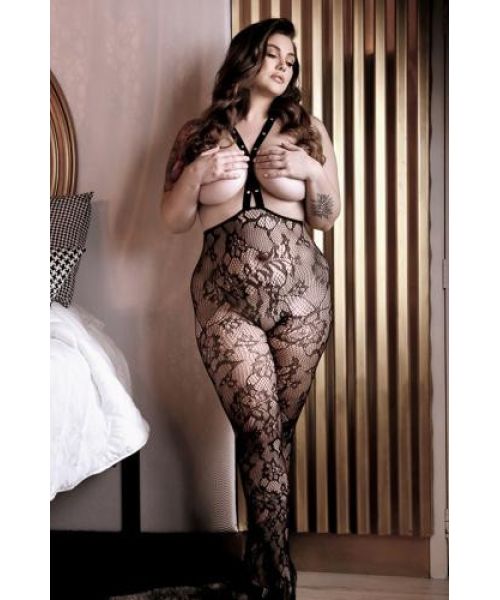 Бодістокінг з відкритими грудьми Sheer Fantasy Queen Size чорний