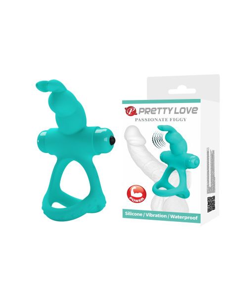 Ерекційне віброкільце з кроликом PRETTY LOVE Passionate Figgy силіконове, бірюзове