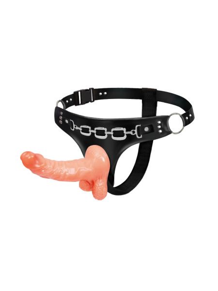 Страпон на трусиках BAILE Ultra Passionate Harness з мошонкою, бежевий, 15,7 × 3 см