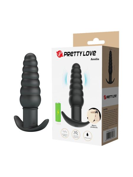Анальна пробка з вібрацією Pretty Love Aeolis, чорна, 11 см х 3 см