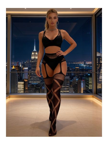 Комплект сітка Star Night топ і пояс із панчохами, чорний, OS (S–L)