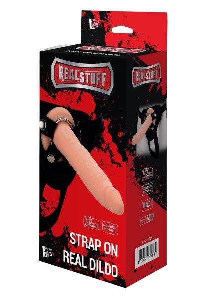 Реалістичний страпон Dream Toys Realstuff із двома кільцями в комплекті, чорний-тілесний