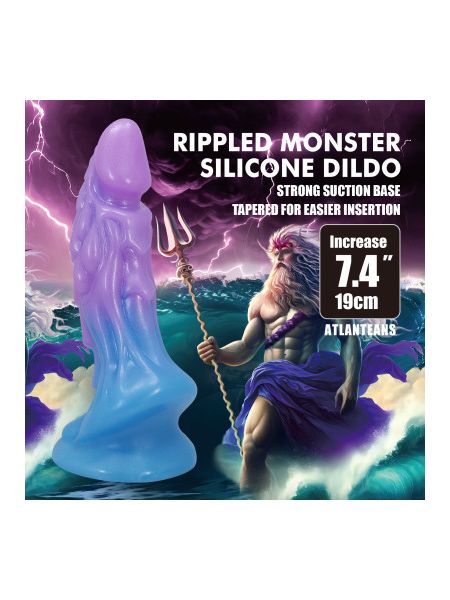 Фалоімітатор силіконовий Power Monsters Atlanteans на присосці, фіолетово-синій, 19 × 5.4 см
