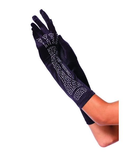 Рукавички зі стразами Skeleton Bone Elbow Length Gloves від Rhinestone Leg Avenue, чорні O\S