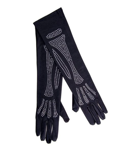 Рукавички зі стразами Skeleton Bone Elbow Length Gloves від Rhinestone Leg Avenue, чорні O\S