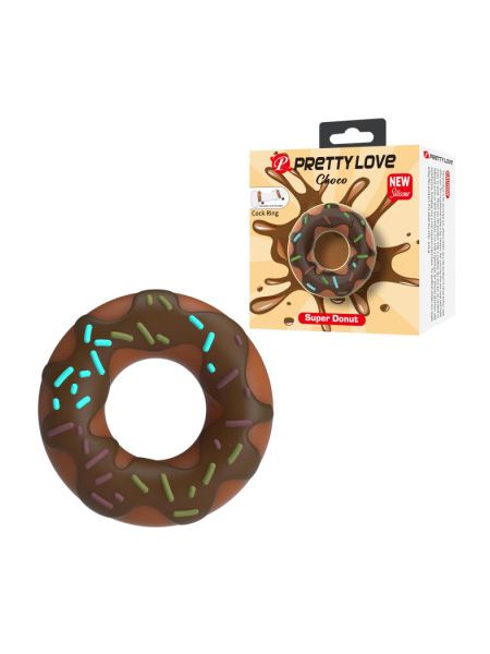 Ерекційне кільце Pretty Love Choco у формі пончика з кремом, коричневе, 4,6 × 2 см