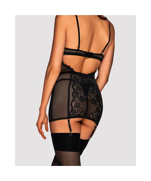 Сорочка в сіточку Obsessive Basitta зі шнурівкою, чорний, S/M