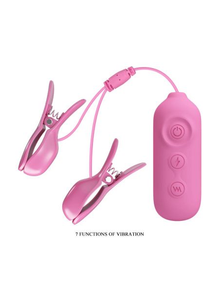 Віброзатискачі для сосків Pretty Love Nipple Clip з електростимуляцією, рожеві