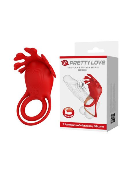 Ерекційне віброкільце PRETTY LOVE Ruben зі стимулятором клітора, червоне