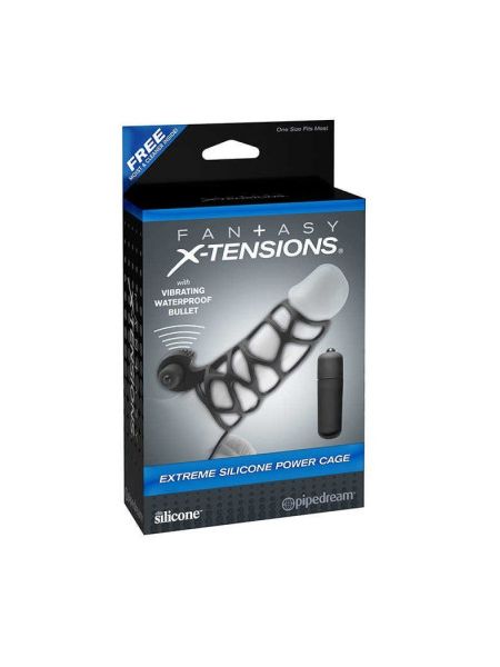 Ерекційна вібронасадка на пеніс Pipedream Fantasy X-tensions з кільцем на мошонку, чорна