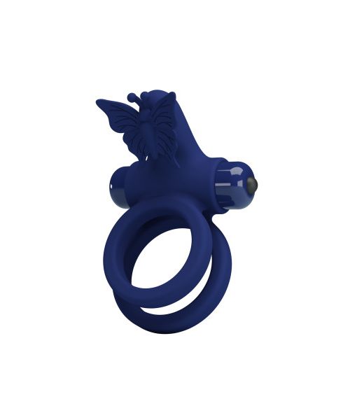 Ерекційне віброкільце подвійне PRETTY LOVE Powerful Ring Jamele з метеликом, 10 режимів, синє