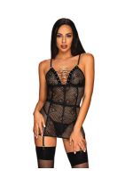 Сорочка в сіточку Obsessive Basitta зі шнурівкою, чорний, S/M