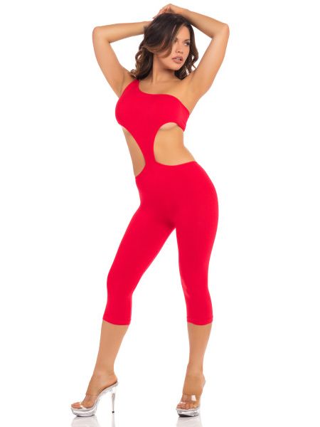 Комбінезон з відкритим плечем Pink Lipstick One Shoulder Cropped Catsuit, червоний, S/M