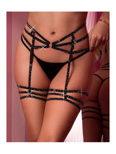 Пояс для панчіх One Size Spice It Up Garter Belt від Rhinestone Leg Avenue, зі стразами, чорний