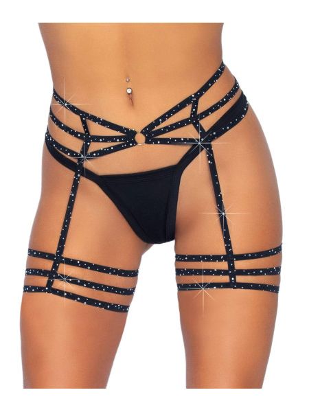 Пояс для панчіх One Size Spice It Up Garter Belt від Rhinestone Leg Avenue, зі стразами, чорний