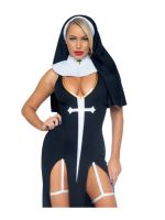 Костюм черниці Leg Avenue Sultry Sinner 3 предмети, чорний з білим, S