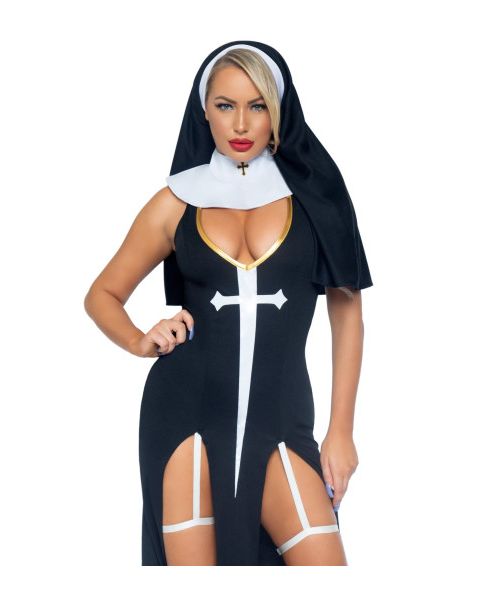 Костюм черниці Leg Avenue Sultry Sinner 3 предмети, чорний з білим, S
