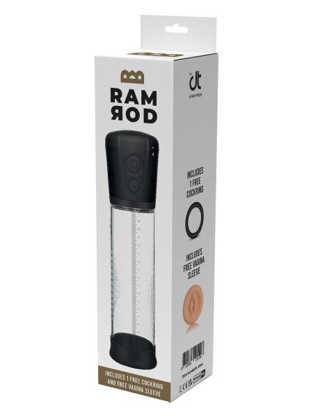 Вакуумна помпа Dream Toys RAMROD з ерекційним кільцем та насадкою, чорний-прозорий