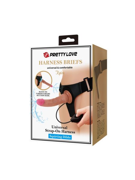 Жіночий страпон зі сквіртом Pretty Love Kyton на присосці, з основою на ременях, 21.5 х 4 см