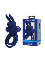 Віброкільце подвійне PRETTY LOVE Vibro Bunny III зі стимуляцією для клітора, синє, 9.7 х 6.5 см