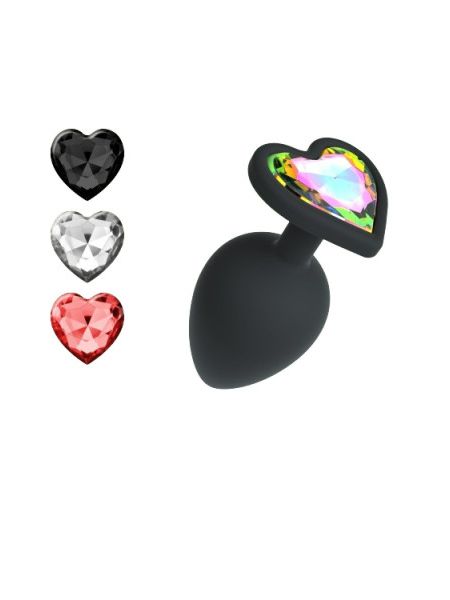 Анальна пробка Cuore Crushious, зі змінними кристалами, силіконова, чорна, 8 х 3.4 см, розмір М