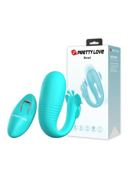 Вібратор для пар Pretty Love Remi з фрикціями, з пультом, блакитний, 9.6 х 3.4 см