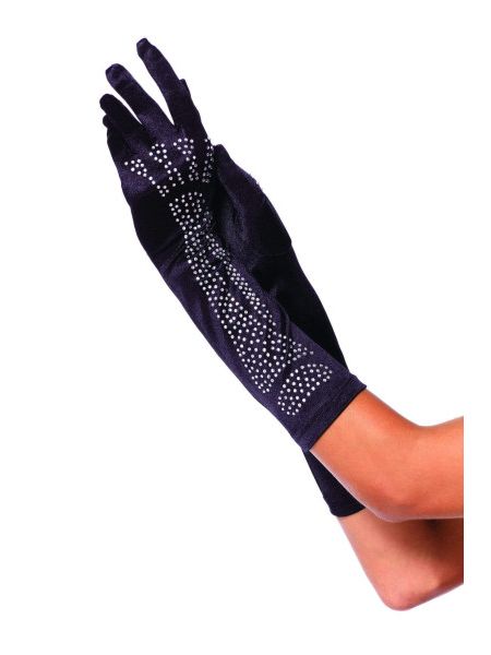 Рукавички зі стразами Skeleton Bone Elbow Length Gloves від Rhinestone Leg Avenue, чорні O\S
