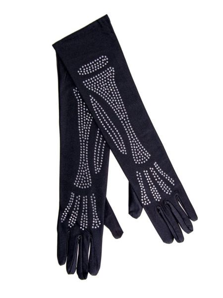 Рукавички зі стразами Skeleton Bone Elbow Length Gloves від Rhinestone Leg Avenue, чорні O\S