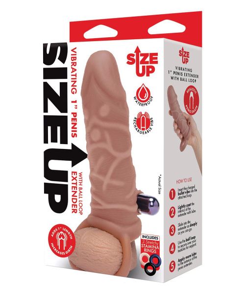 Насадка на пеніс з віброкулею та 3 кільцями Size-Up реалістична, 15 см