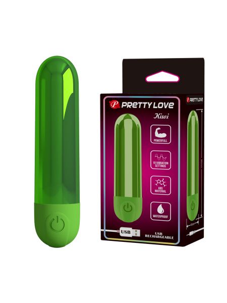 Вібропуля 10 вібрацій PRETTY LOVE Kiwi глянсова, зелена, 8 х 1.8 см