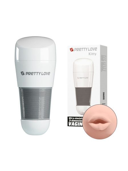 Мастурбатор рот в колбі Pretty Love Kitty, білий, 20,5 × 8,4 см