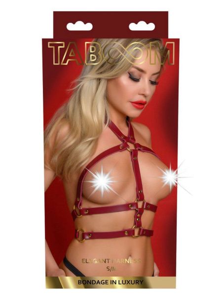 Портупея Taboom Bondage in Luxury із золотистою фурнітурою, бордова, L-XL